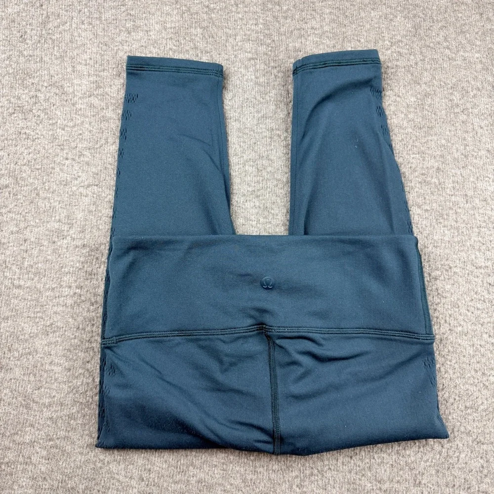 Lululemon High Rise Crop Women's Size 6 Leggings Teal Green Laser Cut Perforated